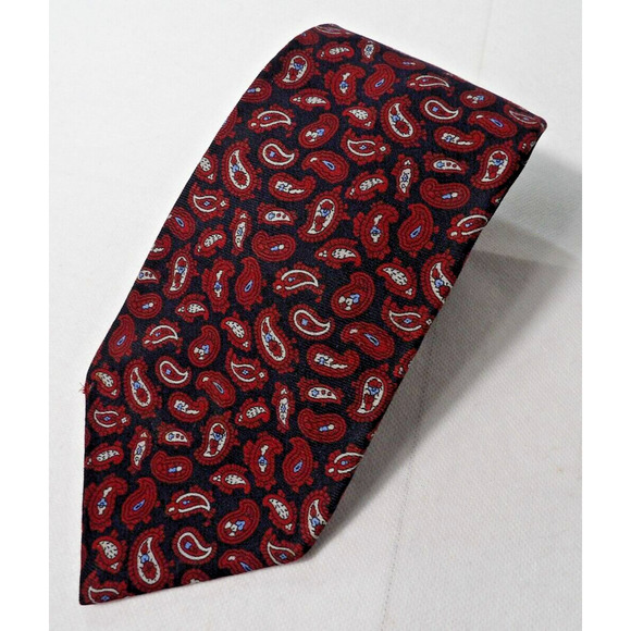 Vtg Burt Pulitzer Bagpiper Mens Neck Tie Wool Challis Black Red Paisley - Picture 1 of 9